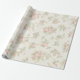 Papel De Presente Padrão Floral Rústico de Rosa Rosa Antiga