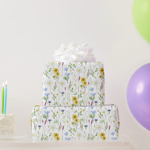 Papel De Presente Padrão Floral Selvagem de Cores Aquáticas