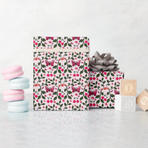 Papel De Presente Padrão Floral Sem Costura Borboleta Cereja