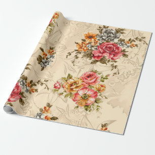 Papel De Presente Padrão floral sem costura com flores e creme ba