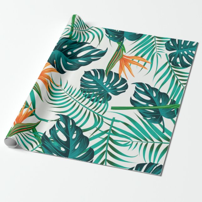 Papel De Presente Padrão floral sem costura com folhas. dorso tropic (Desenrolado)