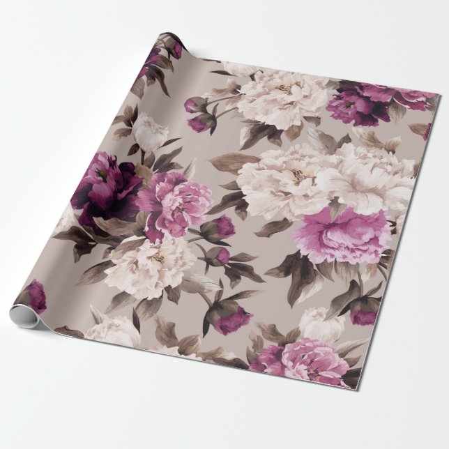 Papel De Presente Padrão floral sem costura com rosas sobre fundo le (Desenrolado)