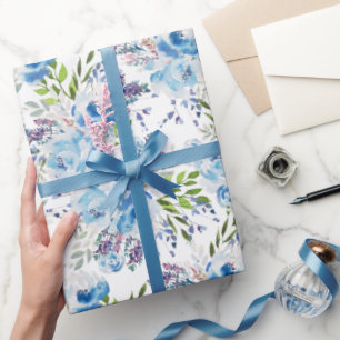 Papel De Presente Padrão Floral Sem Costura de Aquarela Azul
