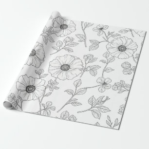 Papel De Presente Padrão Floral Sem Costura de Arte de Linha Minimal