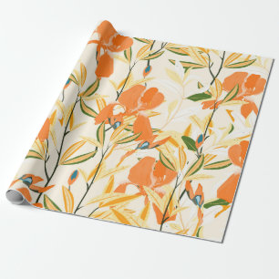 Papel De Presente Padrão floral sem costura. Íris laranja de esque