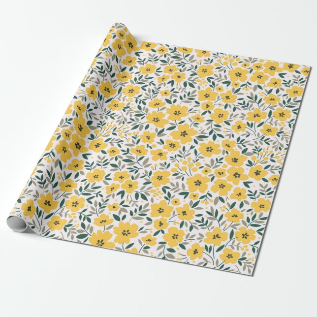 Papel De Presente Padrão floral sem costura, Pequenas flores amarela (Desenrolado)