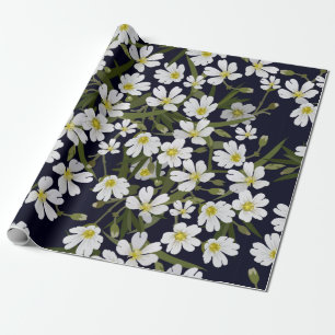 Papel De Presente padrão floral sem escovas vintage com campo branc