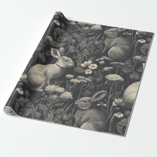 Papel De Presente Padrão Floral Toile de Coelho Elegante Vintage (10