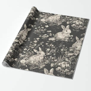 Papel De Presente Padrão Floral Toile de Coelho Elegante Vintage (4)