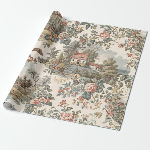 Papel De Presente Padrão Floral Toile Francês Rústico Vintage
