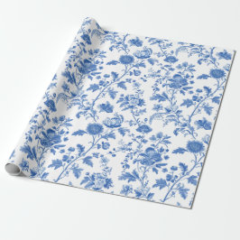 Papel De Presente Padrão Floral Toile Vintage Azul Branco