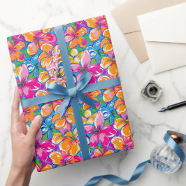 Papel De Presente Padrão Floral Tropical Colorido