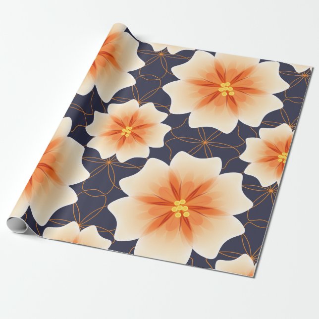 Papel De Presente Padrão Floral Tropical Laranja Personalizado (Desenrolado)