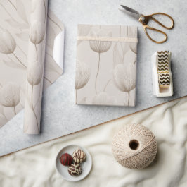 Papel De Presente Padrão Floral Tulipa Neutra Moderna Marfim