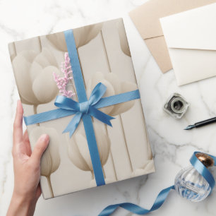 Papel De Presente Padrão Floral Tulipa Neutra Moderna Marfim