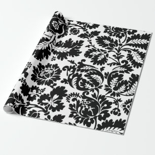Papel De Presente Padrão Floral Veneziano Preto e Branco de William
