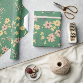 Papel De Presente Padrão Floral Verde Boho Moderno