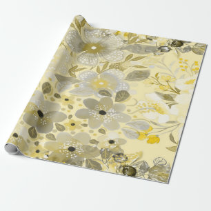 Papel De Presente Padrão Floral Verde e Amarelo