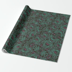 Papel De Presente padrão floral verde e rosa vibrante