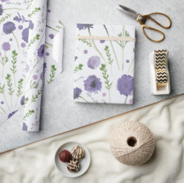 Papel De Presente Padrão Floral Verde Roxo Elegante