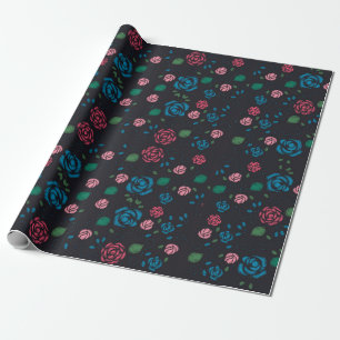 Papel De Presente padrão floral vermelho e azul vintage