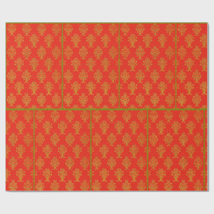 Papel De Presente Padrão Floral Vermelho E Dourado