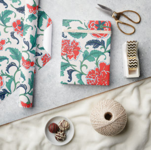 Papel De Presente Padrão Floral Vermelho e Verde