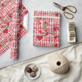 Papel De Presente Padrão Floral Vermelho Moderno do Tartan