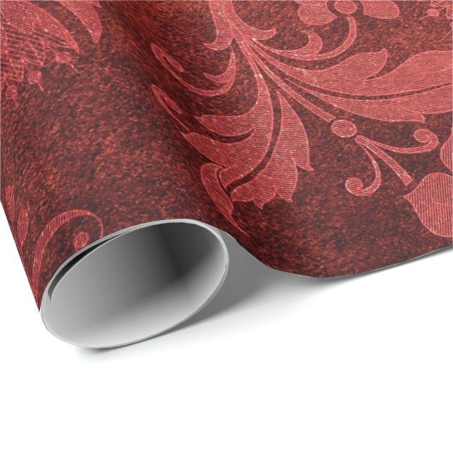 Papel De Presente Padrão floral vermelho-real de damascos vermelhos  (Ponta do rolo)