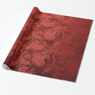 Papel De Presente Padrão floral vermelho-real de damascos vermelhos