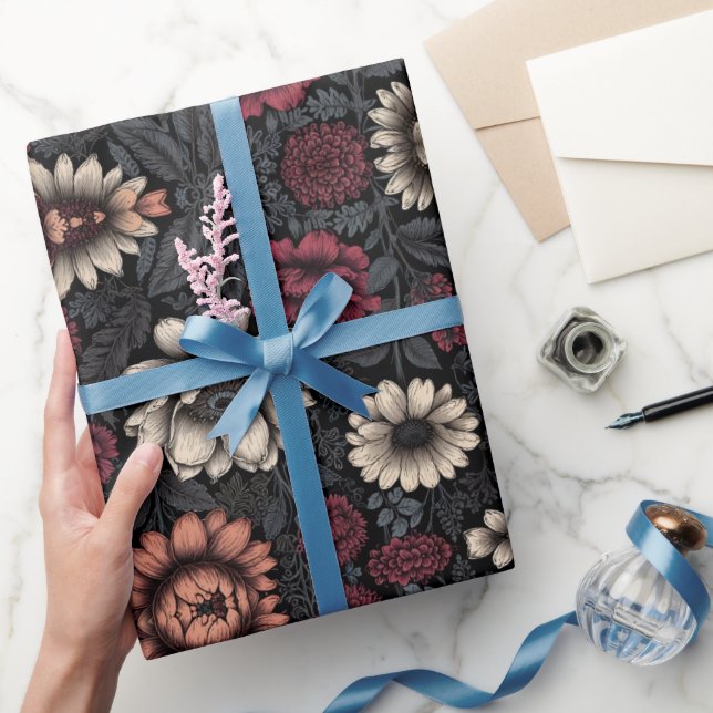 Papel De Presente Padrão Floral Vibrante com Cores Misturadas (Presentear)