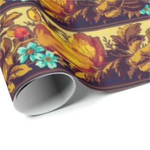 Papel De Presente Padrão floral vitoriano vintage marrom elegante