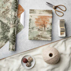 Papel De Presente Padrão Floresta Moderna Caça ao Toile Verde de Jou