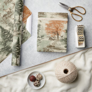 Papel De Presente Padrão Floresta Moderna Caça ao Toile Verde de Jou