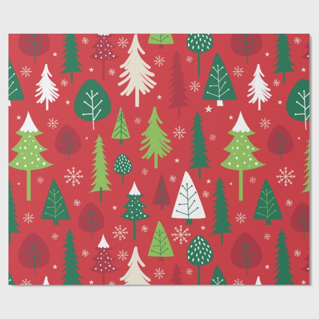 Papel De Presente Padrão Florestal de Árvore de Natal Caprichoso (Aberto)
