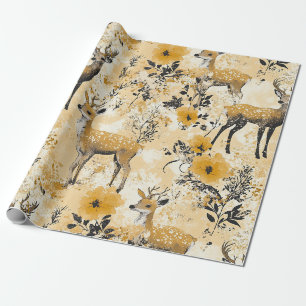 Papel De Presente Padrão Florestal de Corça e Floral Vintage (11)