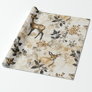 Papel De Presente Padrão Florestal de Corça e Floral Vintage (9)