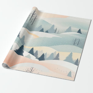 Papel De Presente Padrão Florestal de inverno da Pastel Watercolor