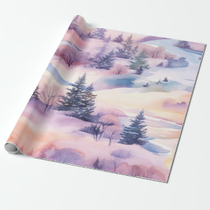Papel De Presente Padrão Florestal de inverno da Pastel Watercolor