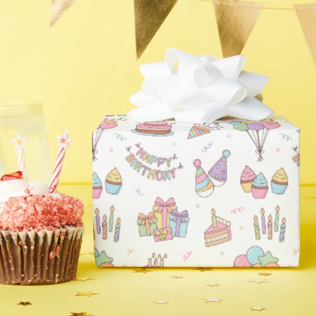 Papel De Presente Padrão Fofo de Aniversário Feliz (Festa de aniversário)
