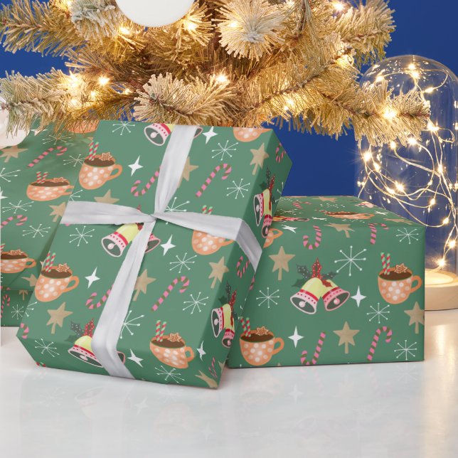 Papel De Presente Padrão Fofo de Chocolate Quente de Natal (Feriados)