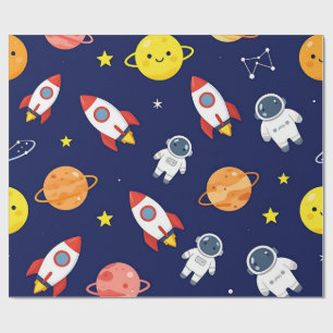Papel De Presente Padrão Fofo de Explorador Espacial Infantil