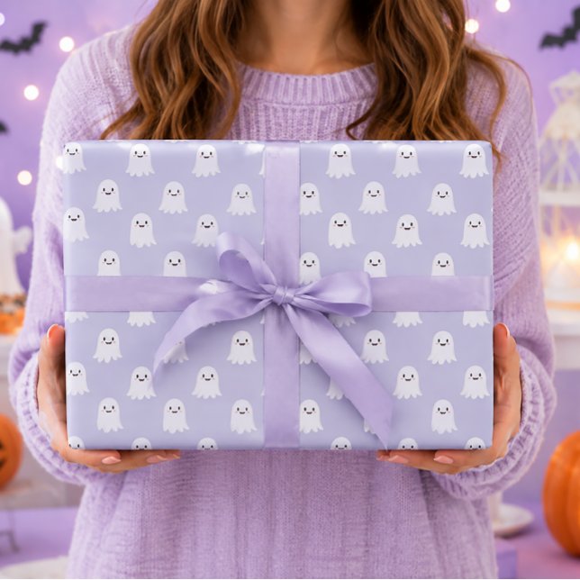 Papel De Presente Padrão Fofo de Fantasma Kawaii de Halloween (Criador carregado)