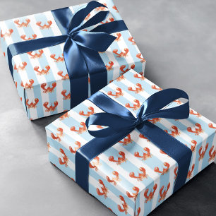 Papel De Presente Padrão Fofo de Lagosta Náutica