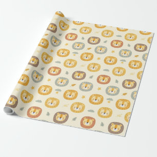 Papel De Presente Padrão Fofo de Leão Safari