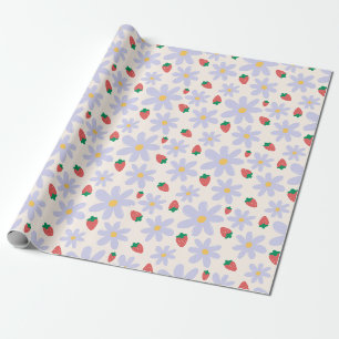 Papel De Presente Padrão Fofo de Margarida e Morango