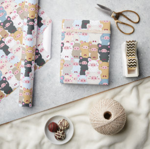 Papel De Presente Padrão Fofo de Porcos