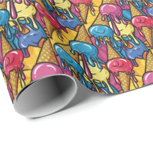 Papel De Presente Padrão fofo de sorvete derretido em azulejos 