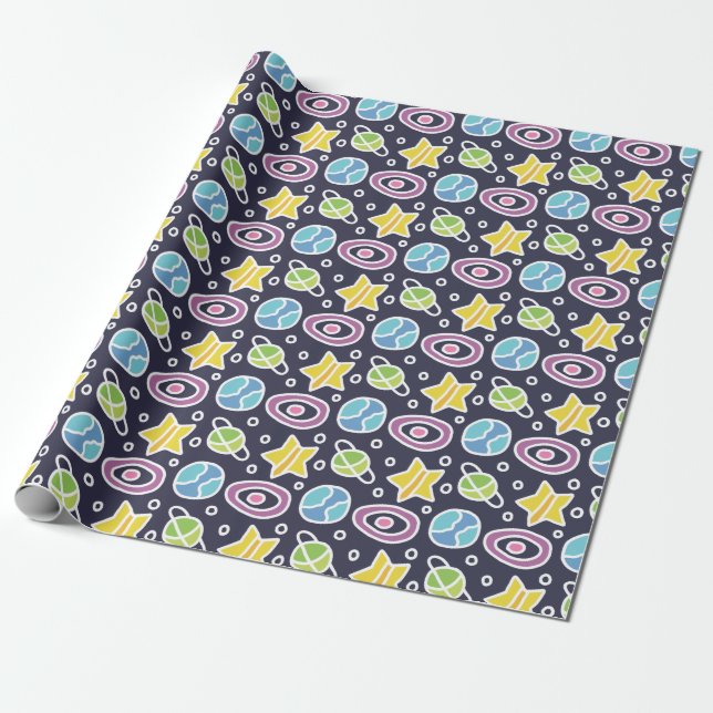 Papel De Presente Padrão Fofo do Espaço (Desenrolado)