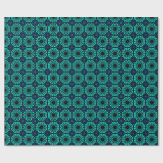 Papel De Presente Padrão Fractal de Caleidoscópio Azul